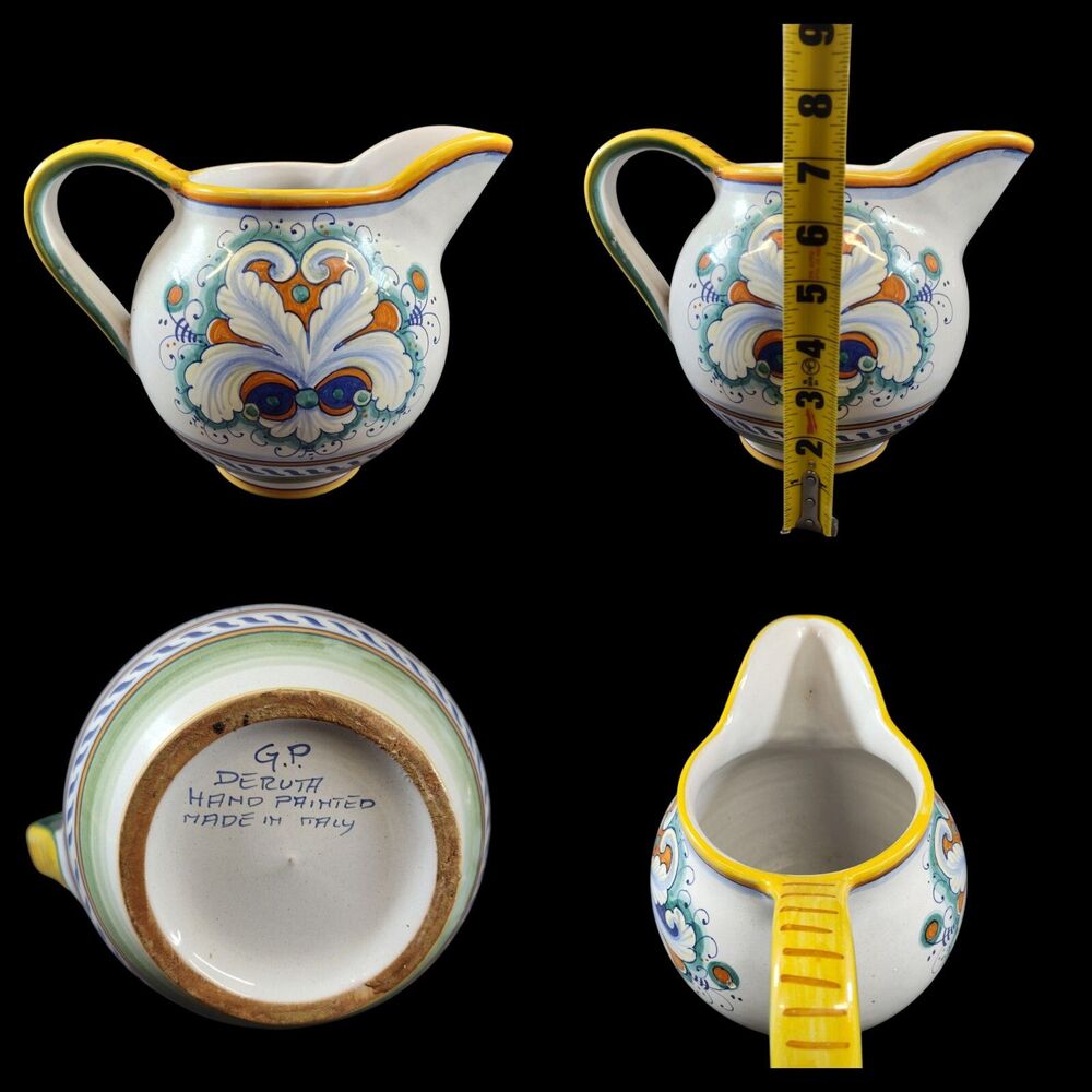 Grazia Deruta Italian Pottery Pitcher Signed Original Hand Painted Glazed